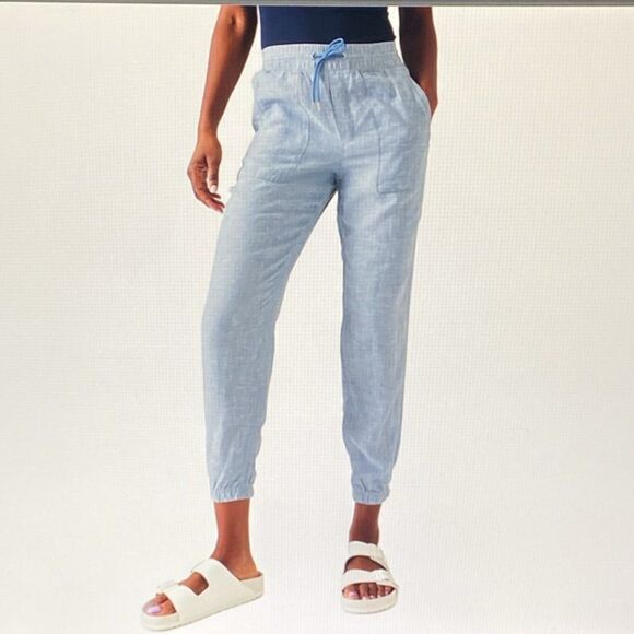 Athleta Pants - Athleta Retreat Linen Jogger Pant Blue 2 Petite Coastal Beach Summer Chambray